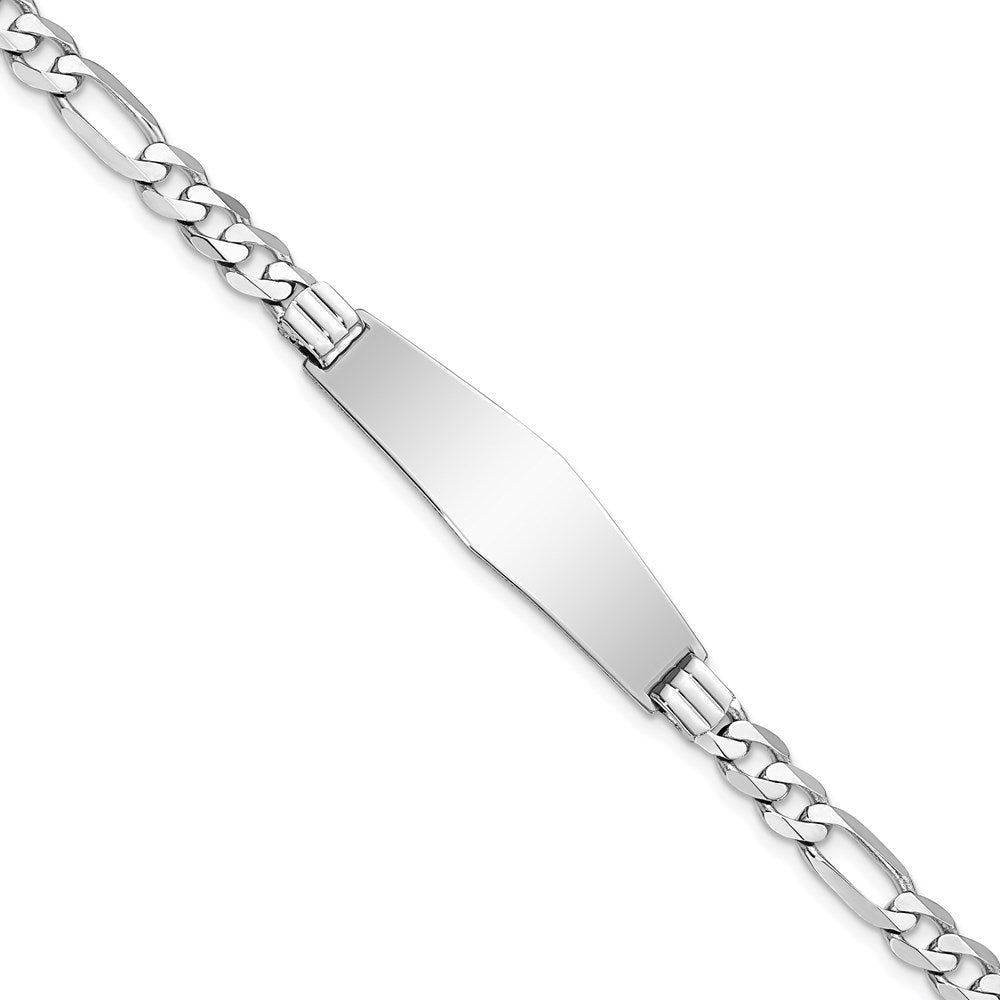 14k WG Figaro Link Soft Diamond Shape ID Bracelet 8 inches