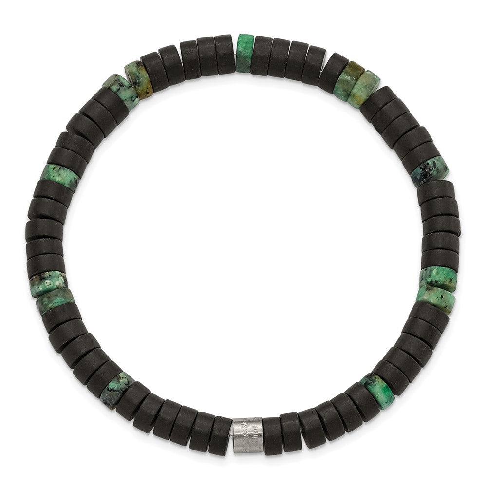 Stainless Steel Brushed Green Sediment/Black Agate Stretch Bracelet