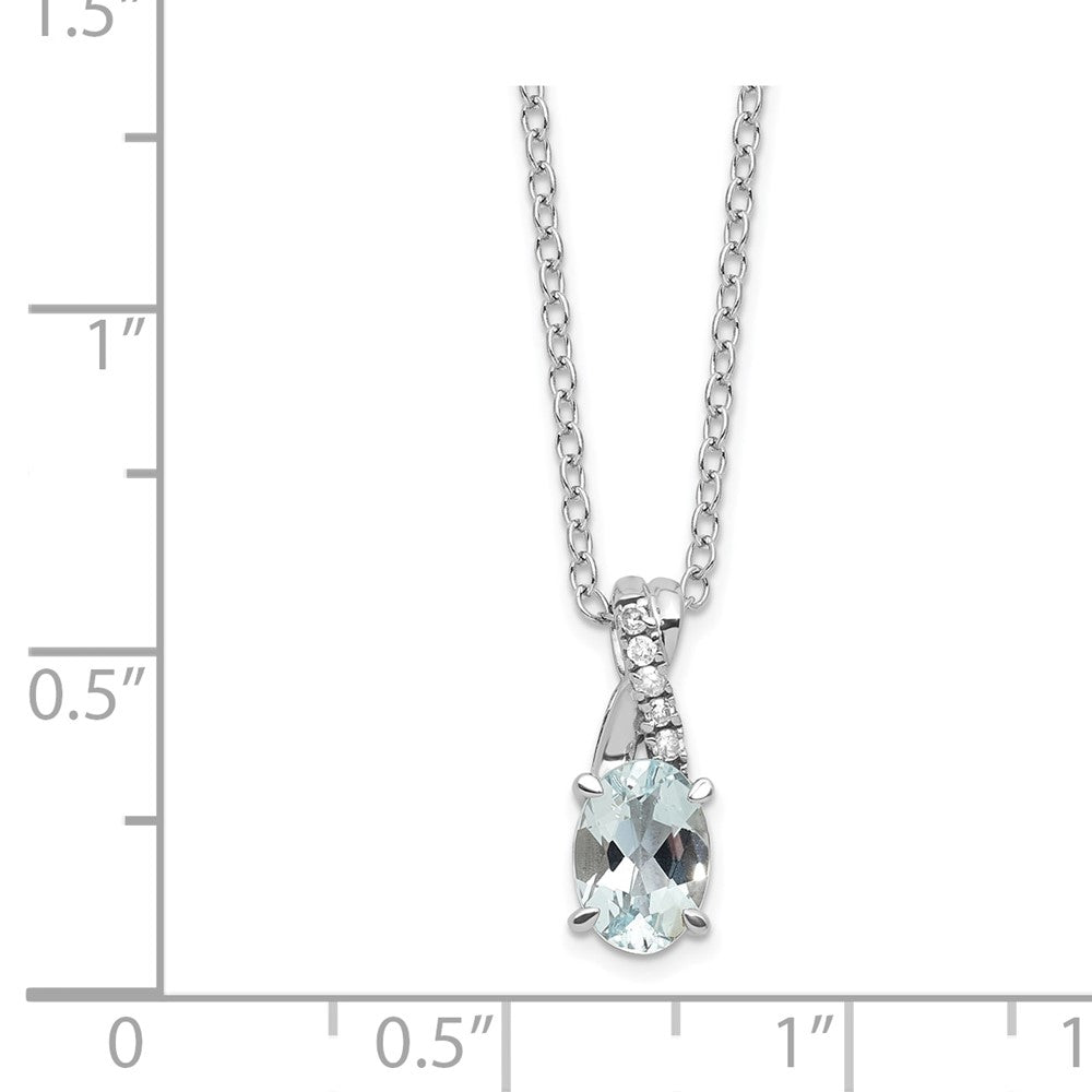 Sterling Silver 7x5 Aquamarine & Diamond Pendant w/Chain