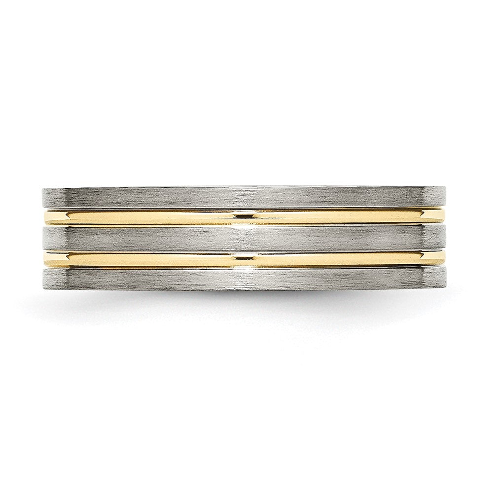 Titanium Brushed Yellow IP-plated 6mm Grooved Band Size - 7