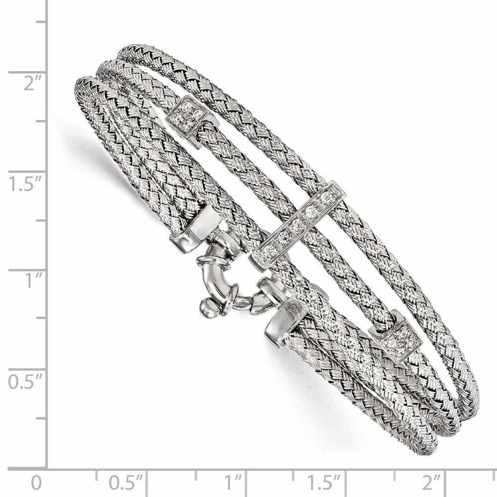Sterling Silver CZ Polished Woven Bracelet