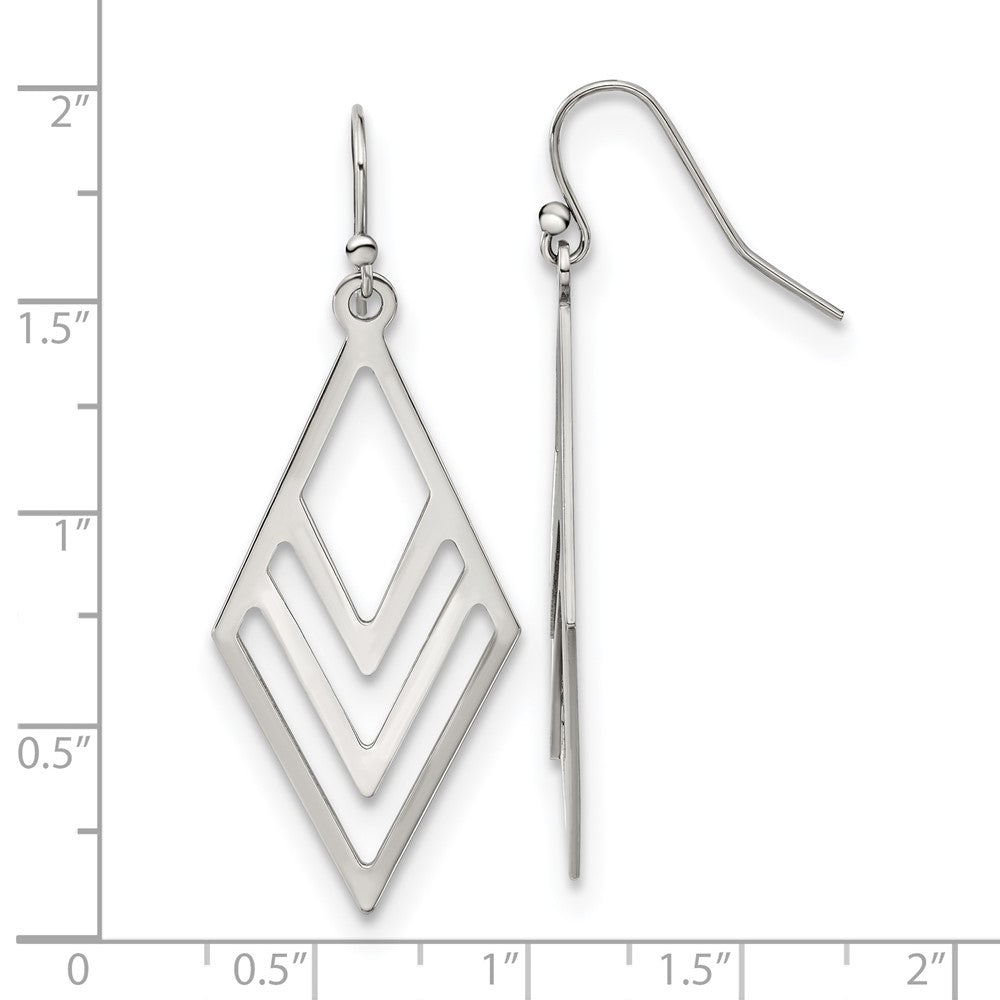 Stainless Steel Polished Diamond-shaped Dangle Shepherd Hook Earrings