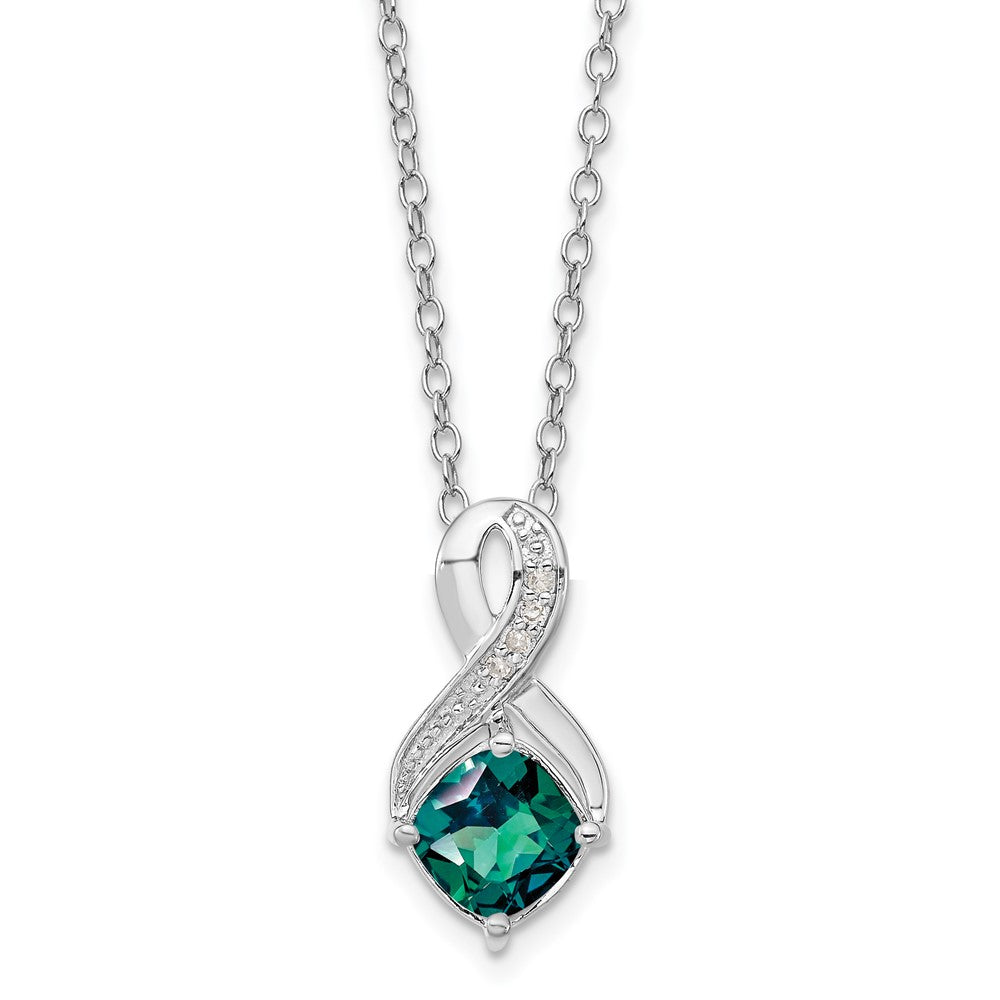 SS Created Alexandrite & Diamond Pendant Necklace