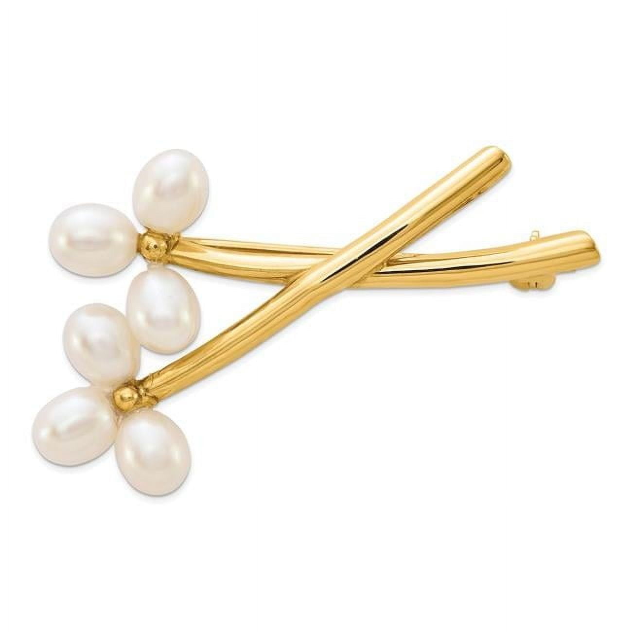 Primal Gold 14 Karat Yellow Gold 5-6mm White Rice Freshwater Cultured Pearl Pin