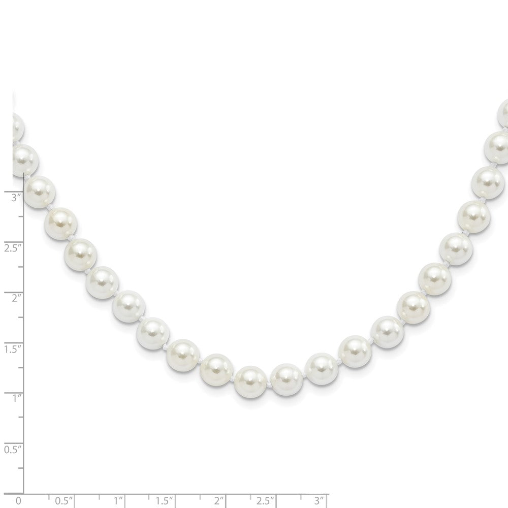 Majestic Sterling Silver Rhodium-plated 8-9mm White Imitation Shell Pearl Hand-knotted Necklace 18 Inches