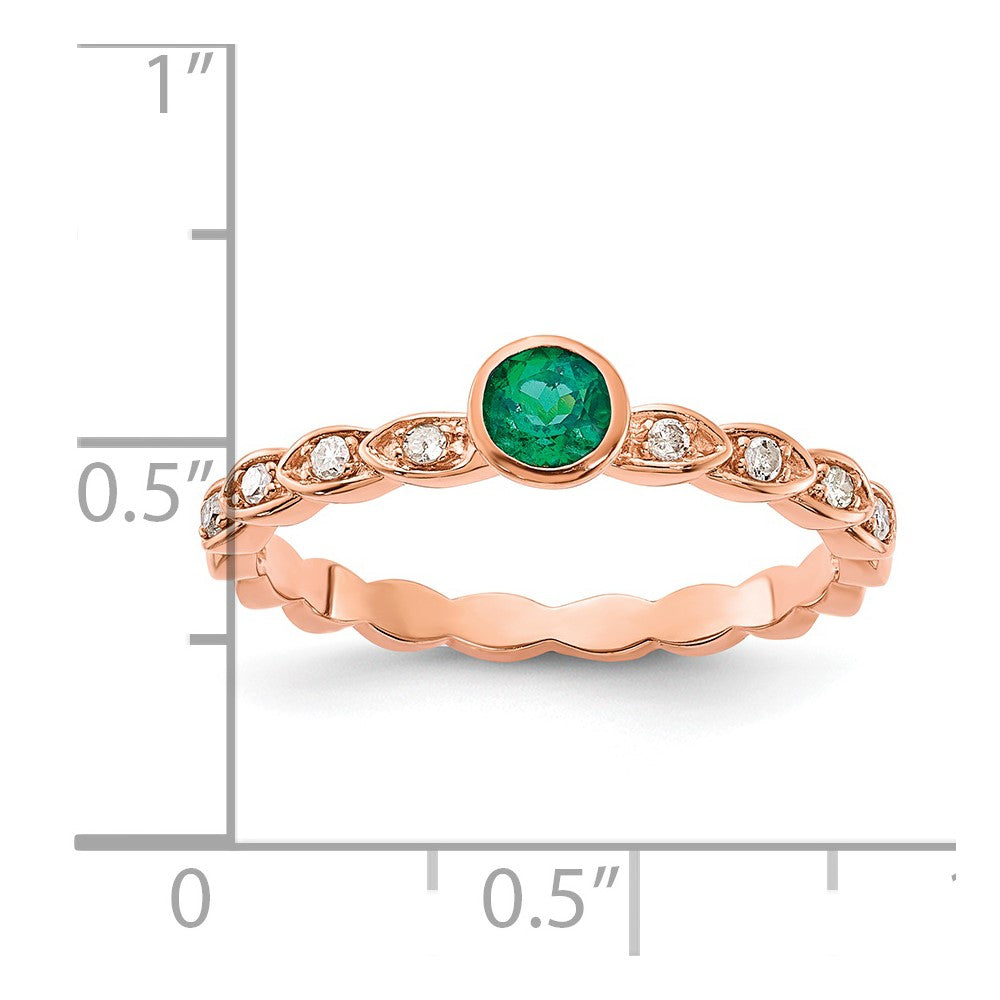 10k & Rhodium Rose Gold Emerald & Diamond Ring