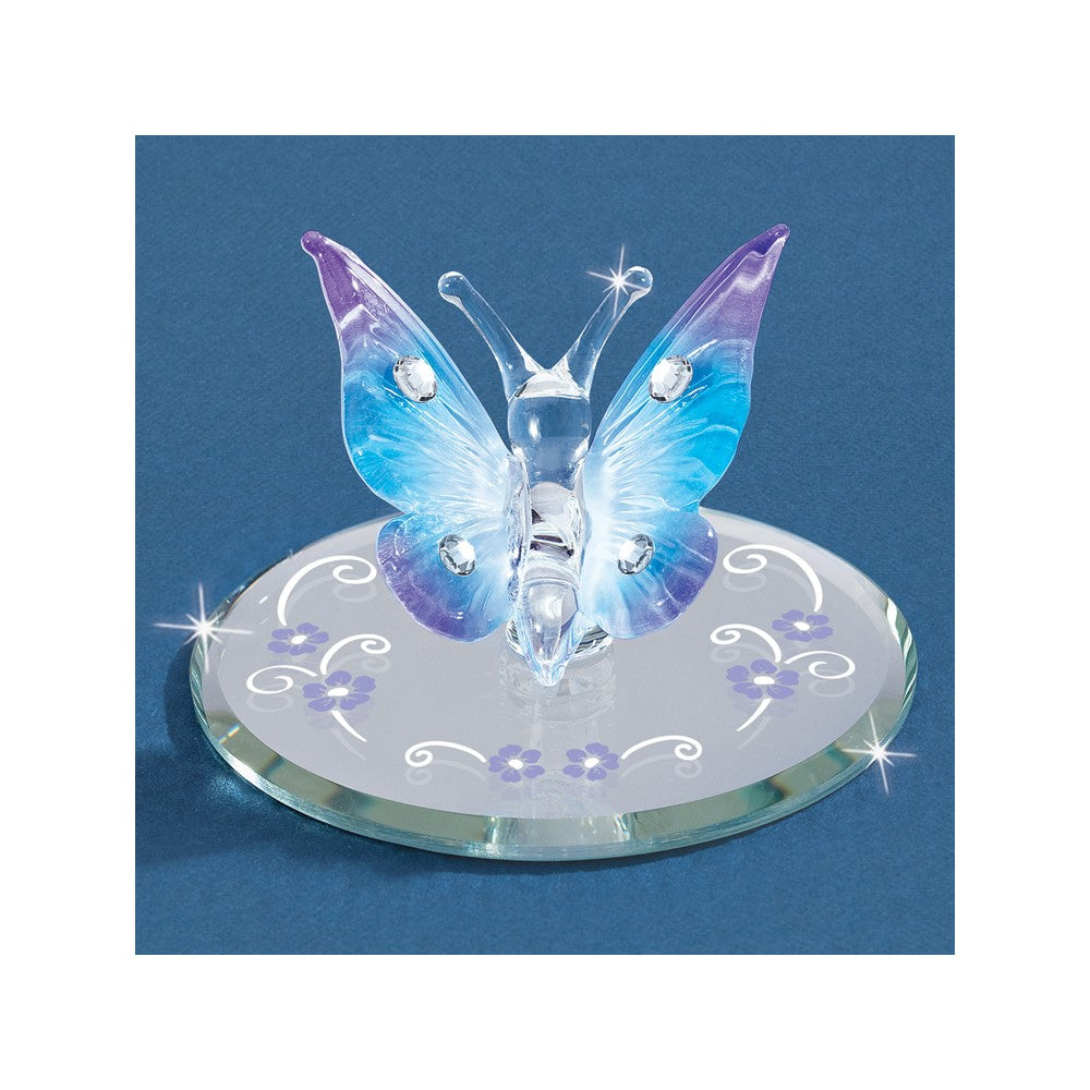 NEW Glass Baron Blue & Purple Butterfly with Crystals Handcrafted Glass Figurine