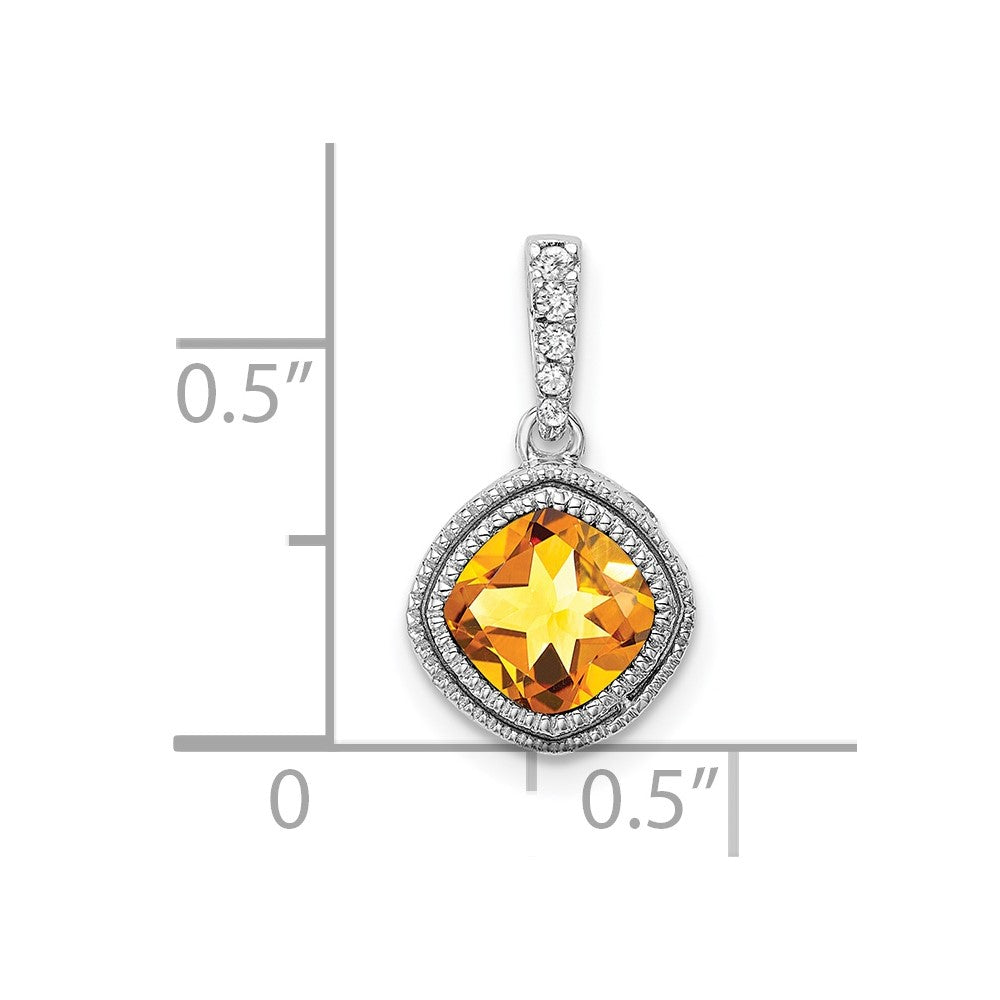 10k White Gold Cushion Citrine and Diamond Pendant