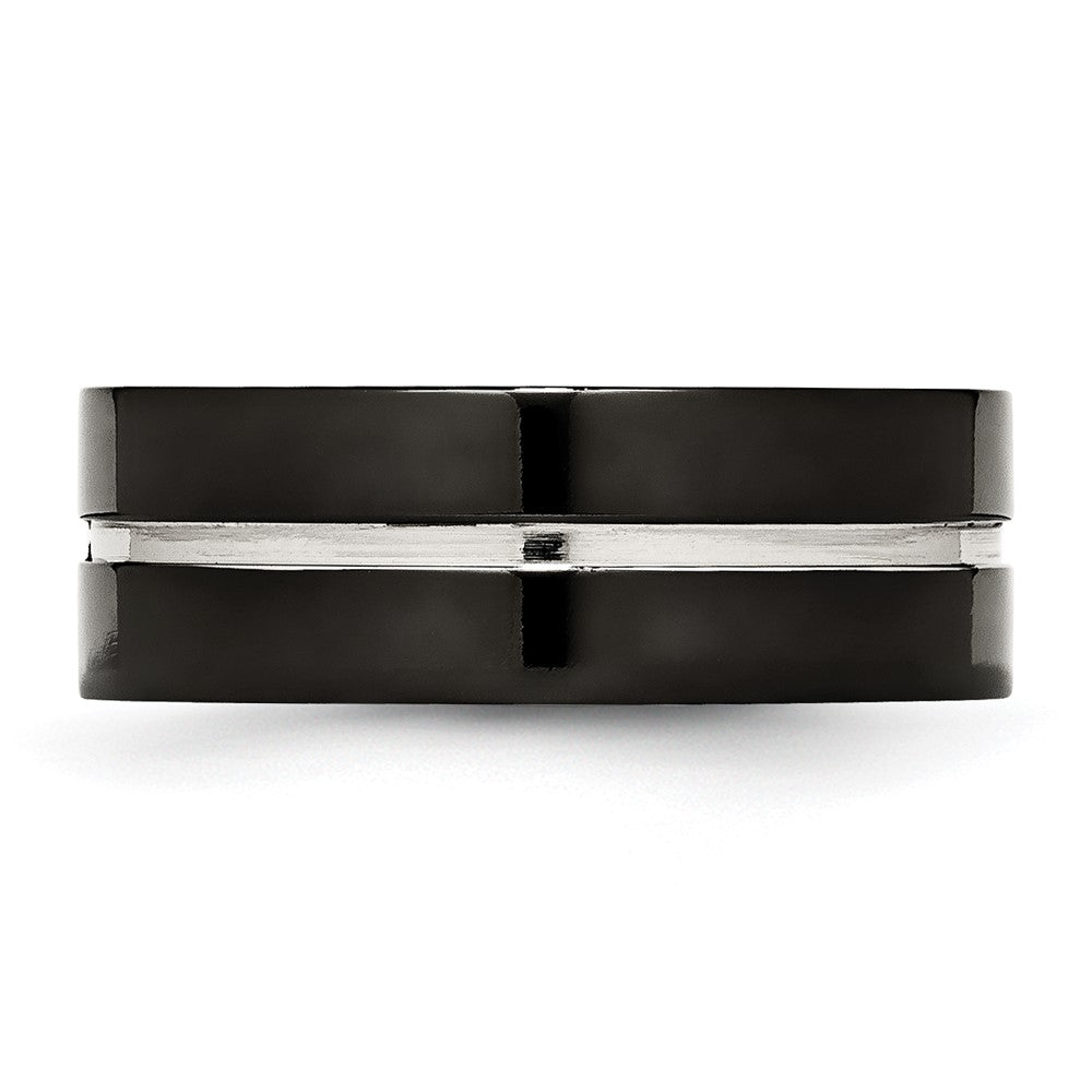 Titanium Polished Black IP-plated 8mm Grooved Comfort Fit Band Size - 9
