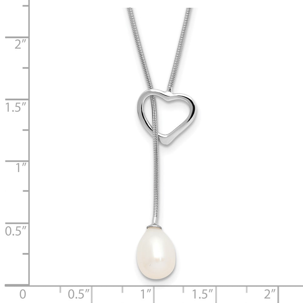 Sterling Silver Rhodium-plated 7-8mm White Teardrop Freshwater Cultured Pearl Heart 20 inch Necklace