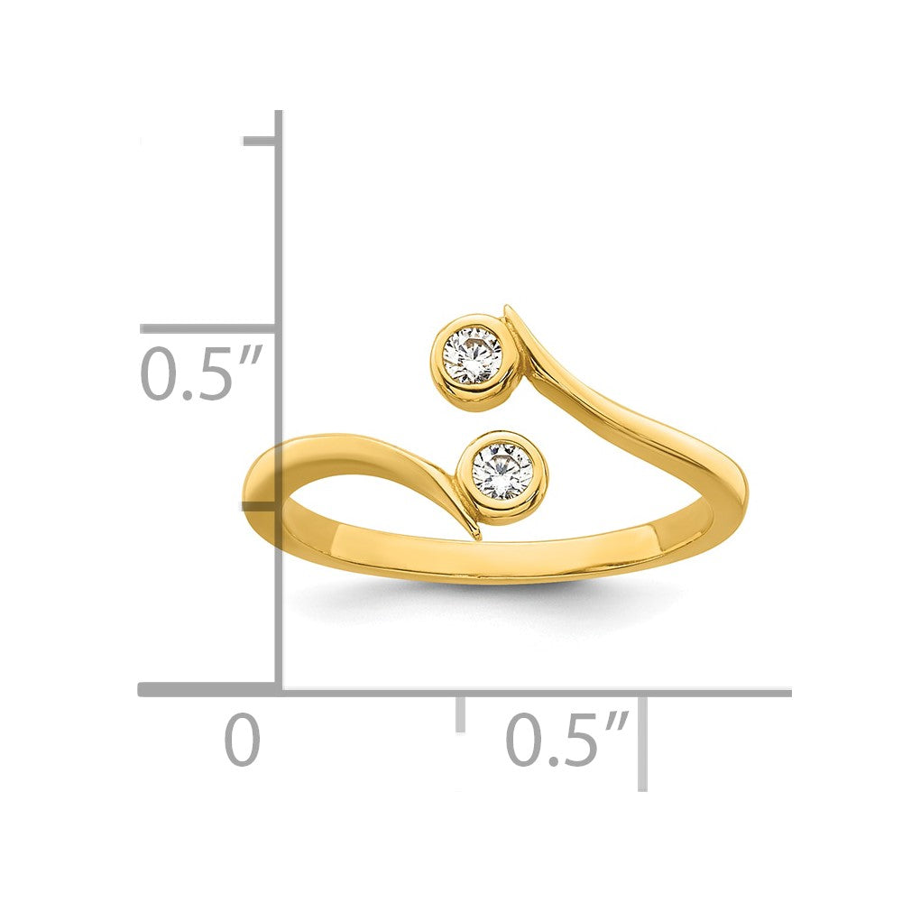 10k Polished Bezel-set White CZ Bypass Toe Ring