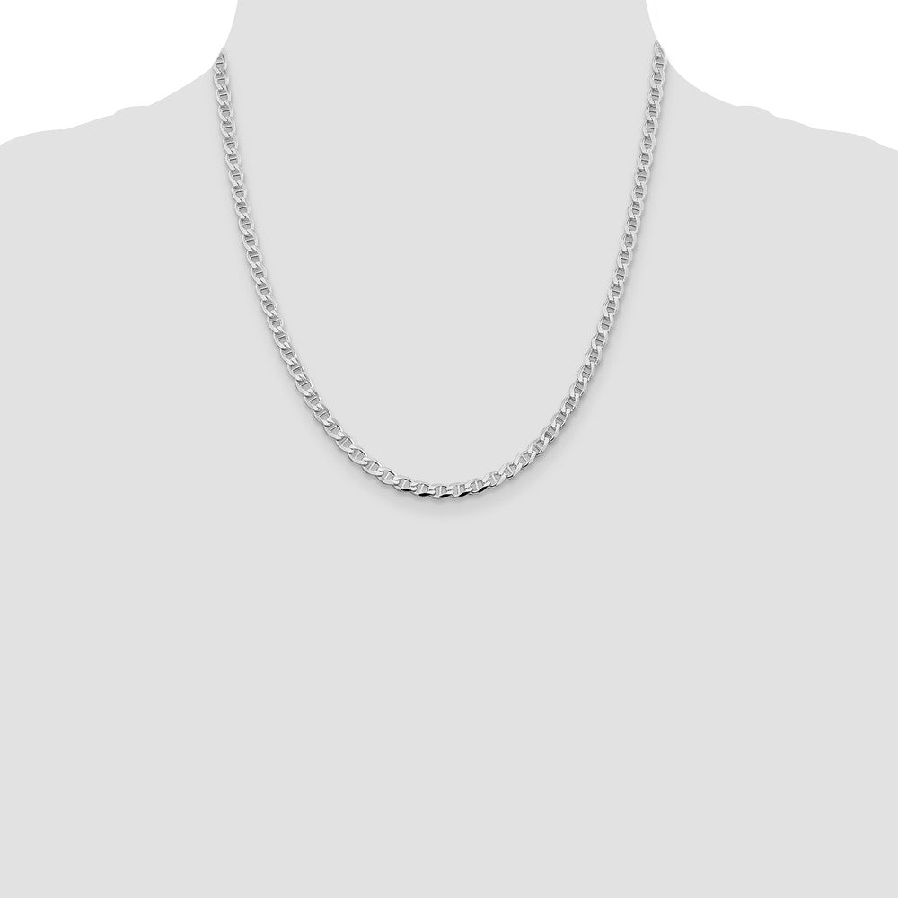 Sterling Silver Rhodium-plated 4.0mm D/C Flat Anchor Curb Chain 20 Inches