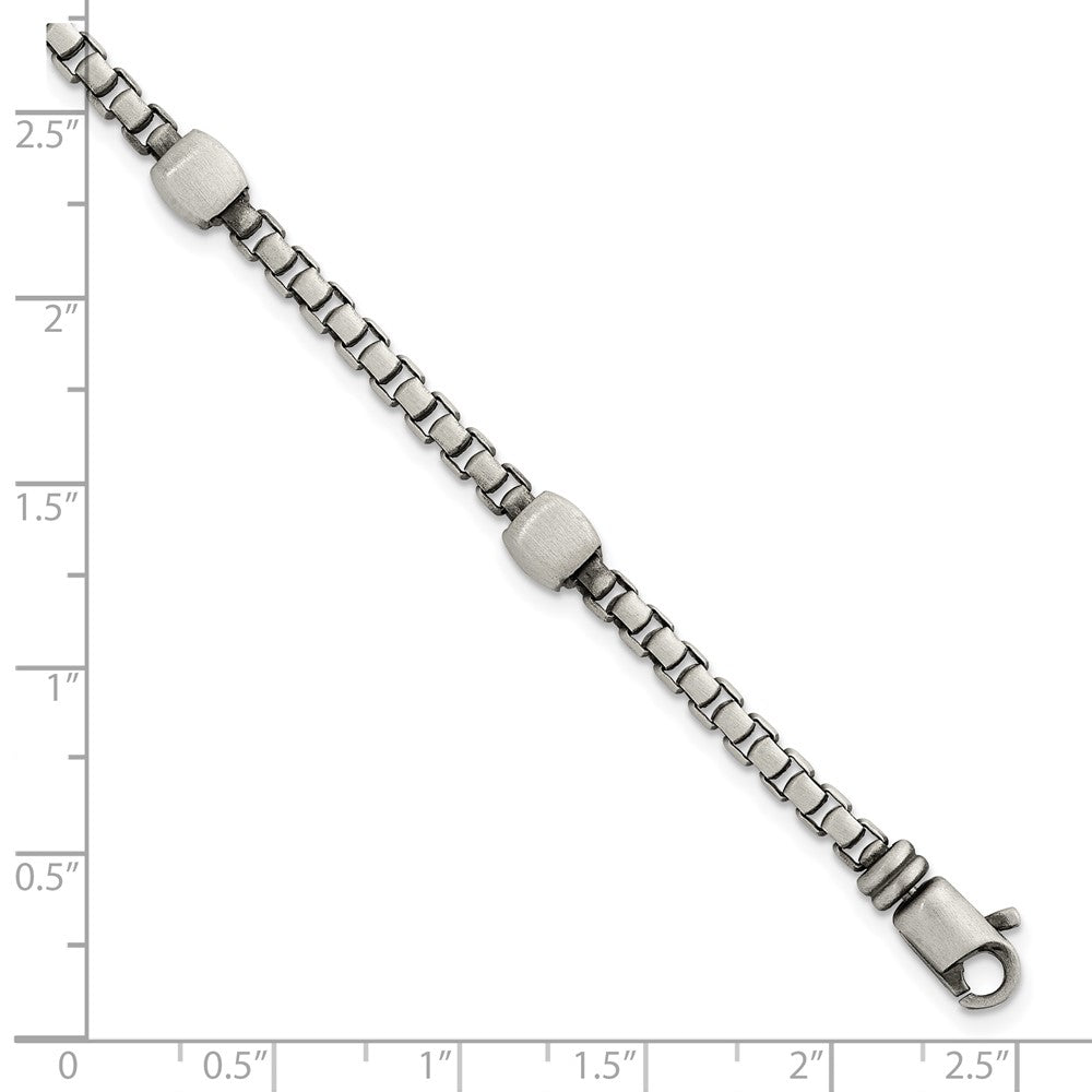 Sterling Silver Black Ruthenium-plated Brushed Box Chain and Beads Mens 8.5 inch Bracelet