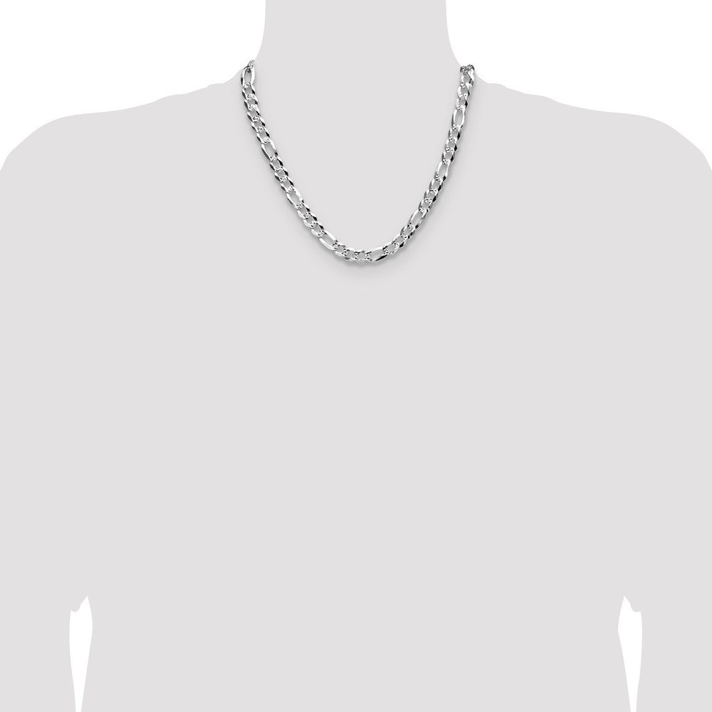 Sterling Silver 8.5mm Flat D/C Pave Figaro Chain