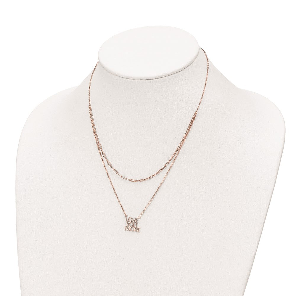 Sterling Silver Rose-tone Love You More Two Strand 16 inch Necklace 16 Inches