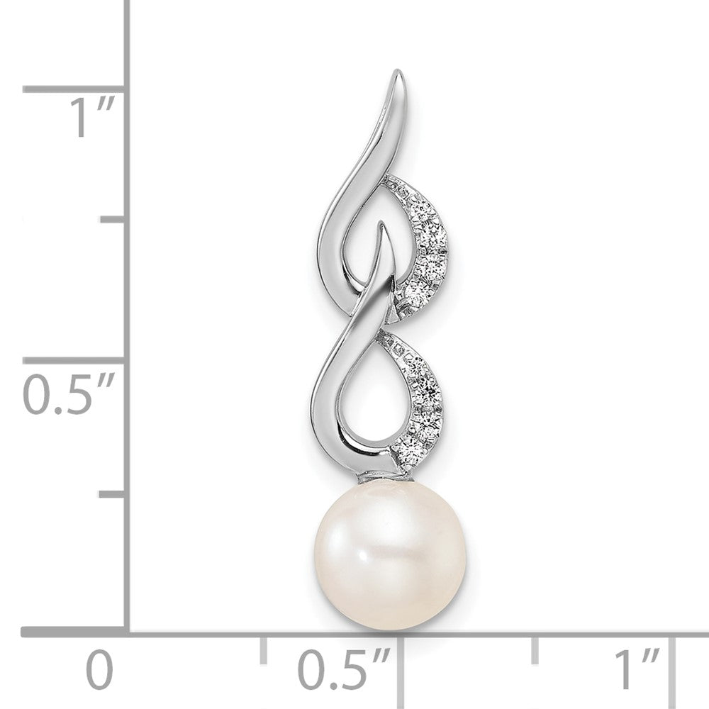 14K White Gold Polished Diamond and Pearl Chain Slide