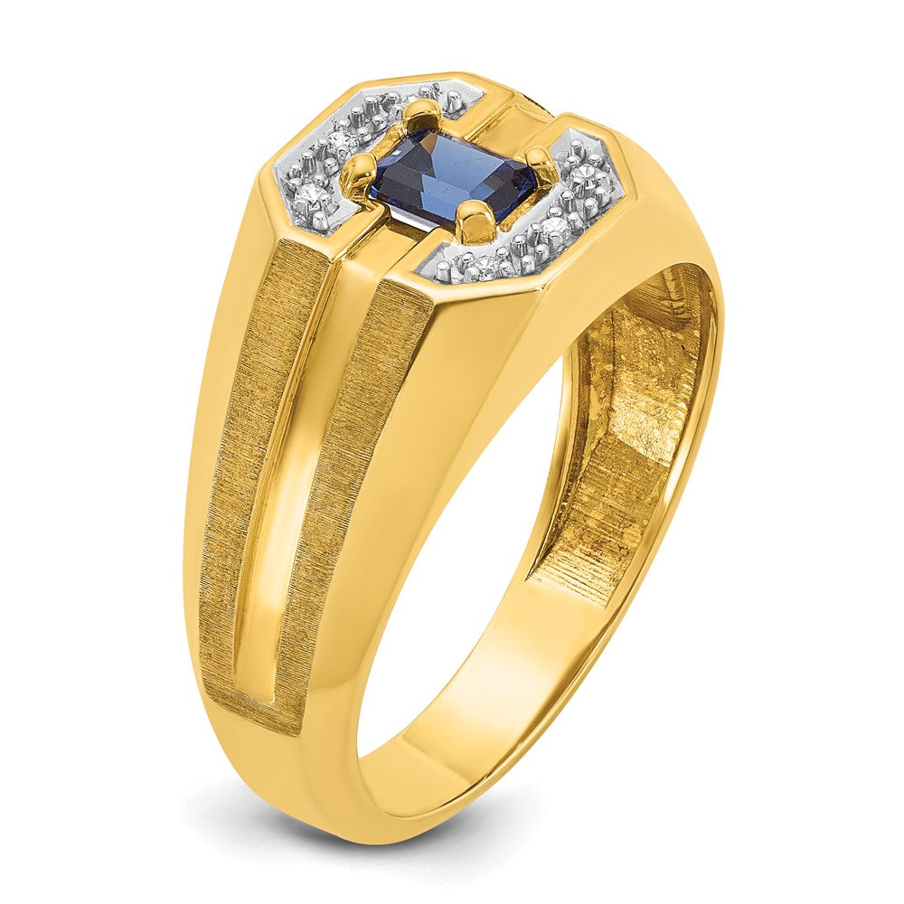14k IBGoodman Men's Created Sapphire and 1/20 carat Diamond Satin Complete Ring