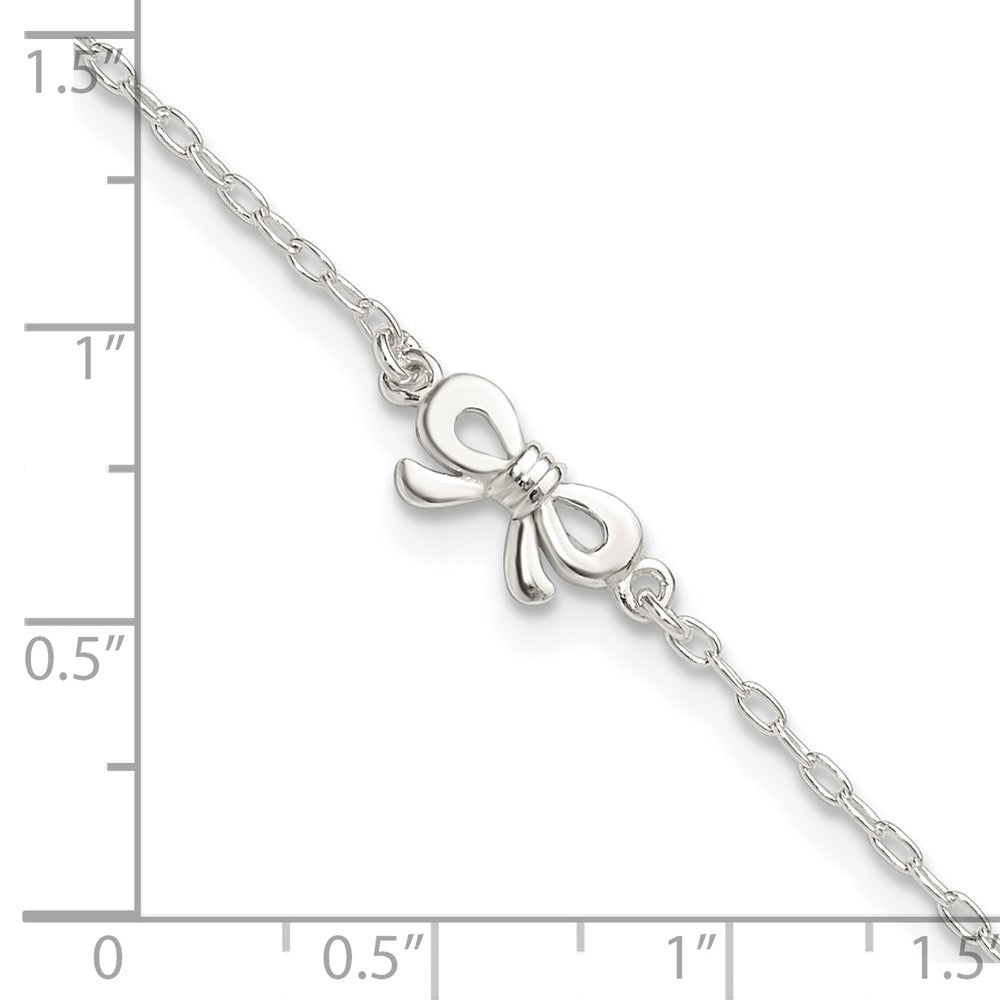 Sterling Silver Polished CZ Bow 9in Plus 1in Ext. Anklet 9 inches