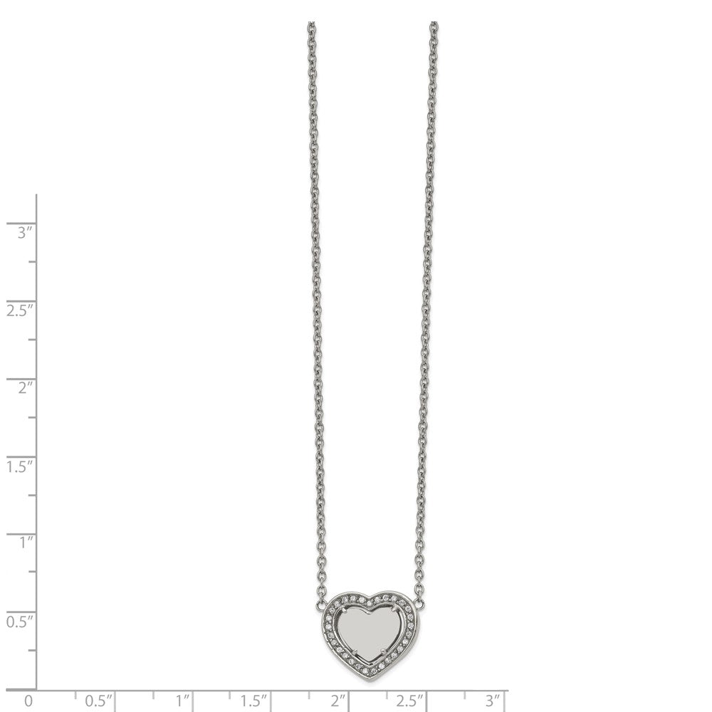 Stainless Steel Polished w/CZ Heart 19.25in w/2in ext Necklace