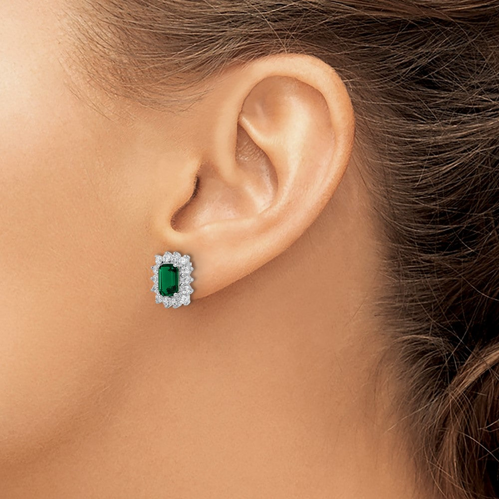 Cheryl M Sterling Silver Rhodium-plated Polished Fancy Green and White CZ Post Earrings