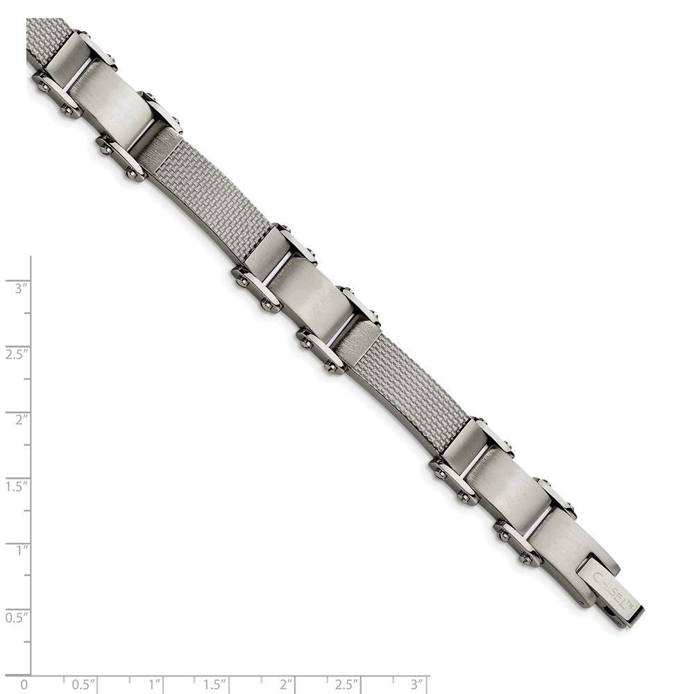 Stainless Steel Polished w/Solid Grey Carbon Fiber 9in Bracelet 9 inches