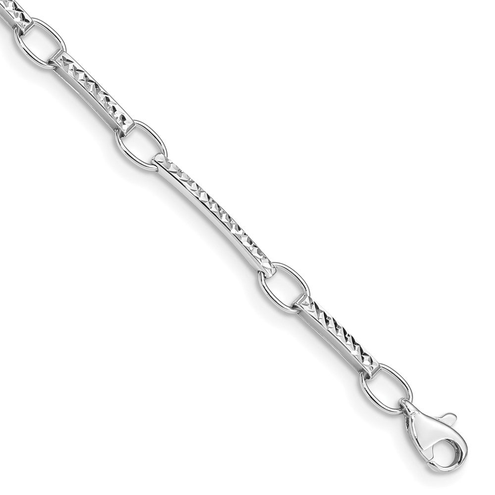 14k White Gold Polished and Textured Fancy Link Bracelet 7.5 inches