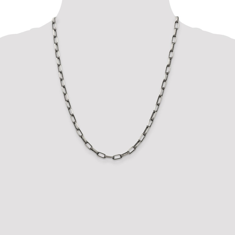 Sterling Silver Antiqued 4.8mm Elongated Open Link Chain 22 Inches
