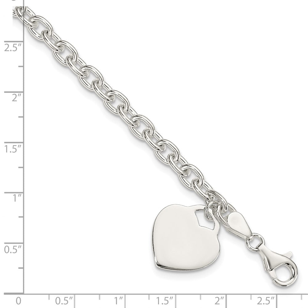 Sterling Silver 1.5mm Engraveable Heart Charm Bracelet 8.5 inches