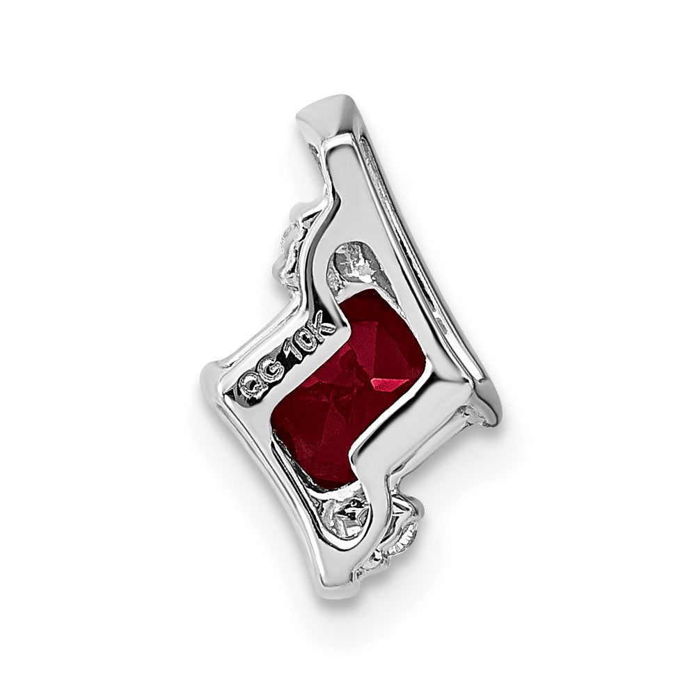 10k White Gold Cushion Cr. Ruby and Diamond Chain Slide