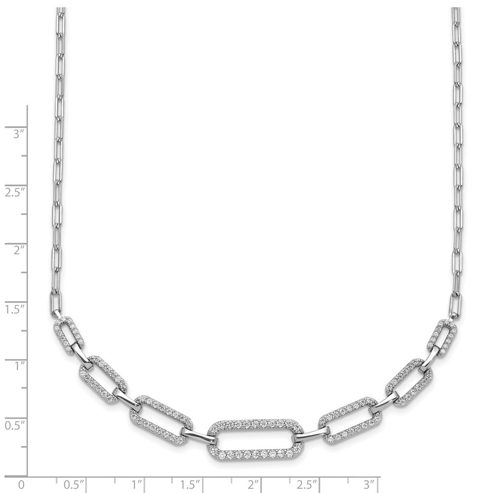Sterling Shimmer Sterling Silver Rhodium-plated CZ 102 Stone Paper Clip Link 16 in with 2 inch Extension Necklace 16 Inches
