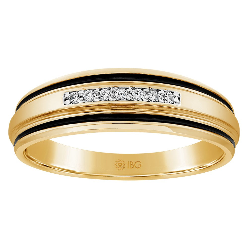 10ky Men's Yellow Gold Diamond Band with Black Rhodium Mounting