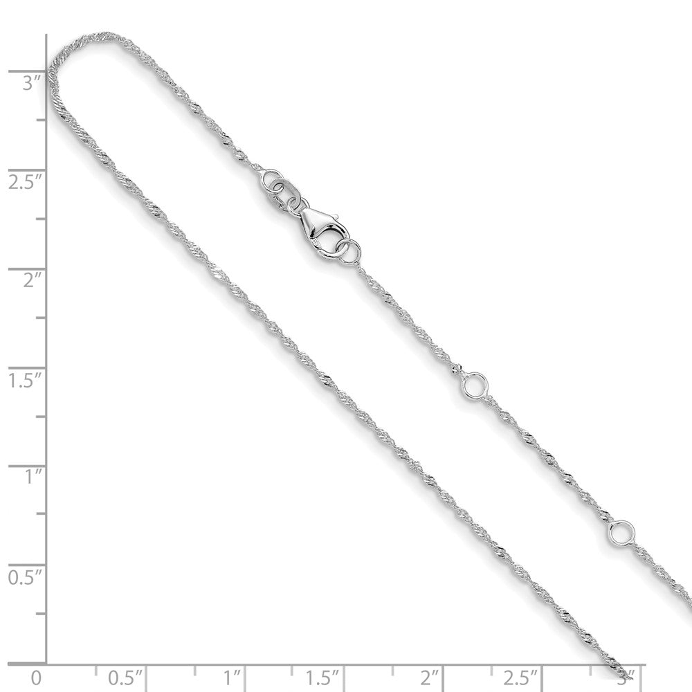 14K White Gold 1.25mm Singapore 1in+1in Adjustable Chain