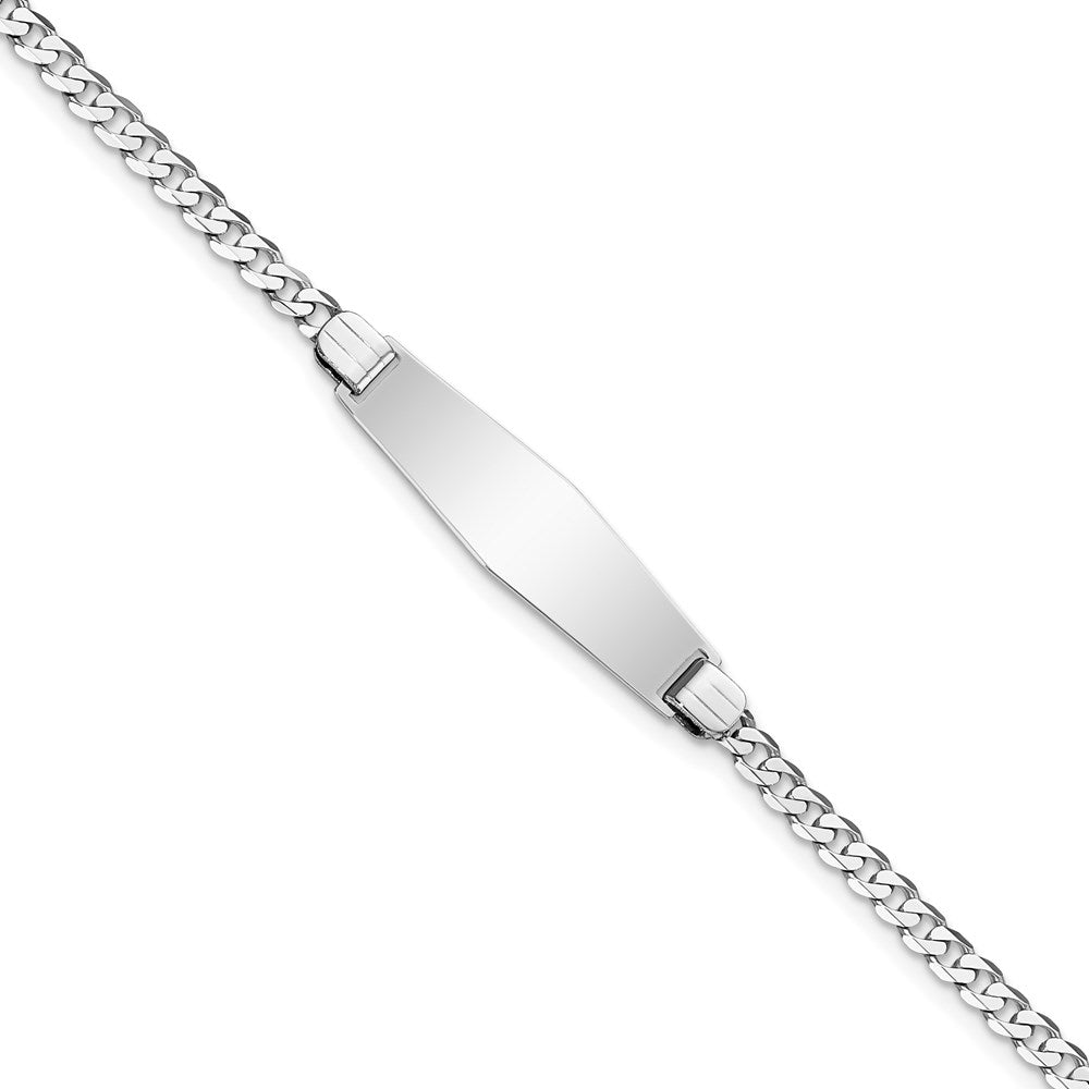 14k WG Flat Curb Link Soft Diamond Shape ID Bracelet 7 inches