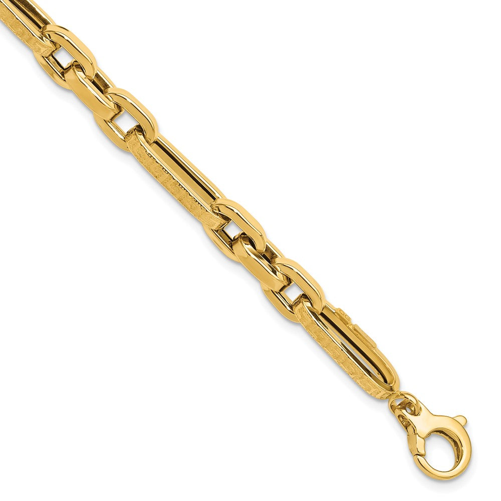 14K Polished and Textured Design Fancy Link Bracelet 7.5 inches