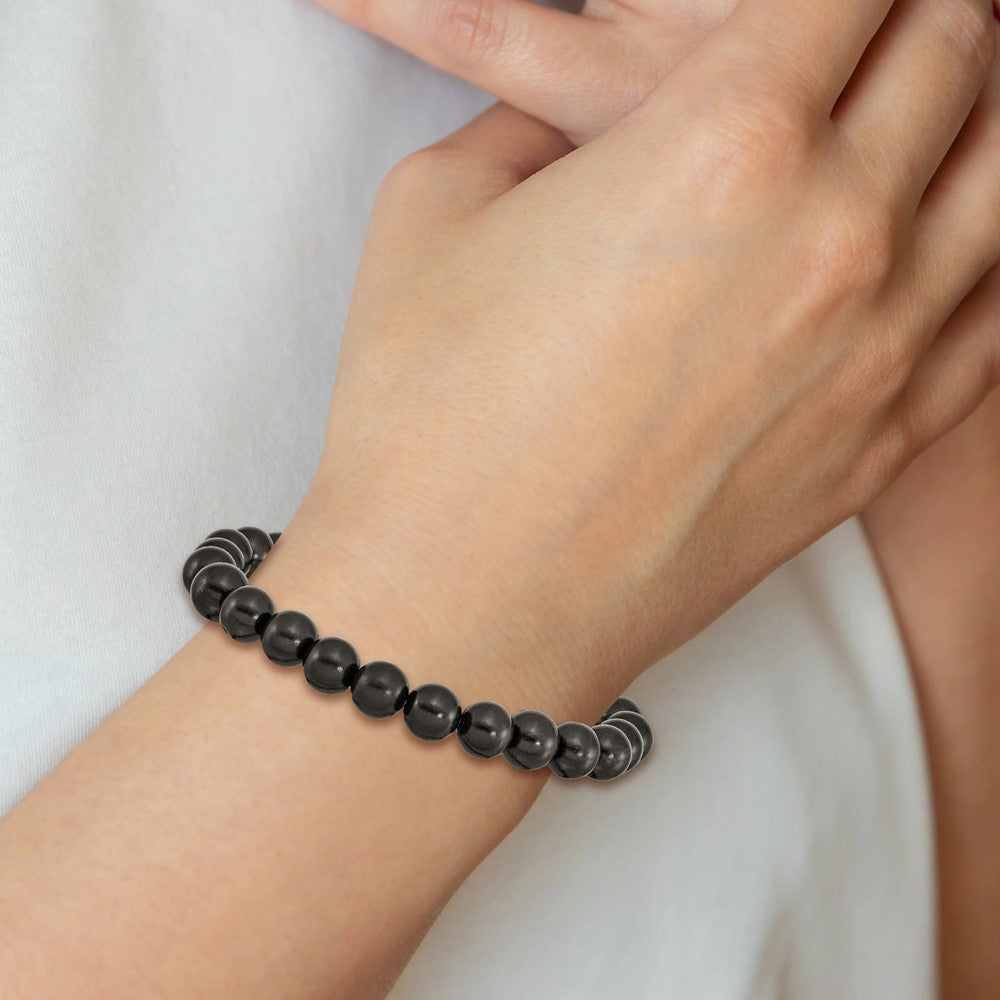Stretch Bead Black Wood Bracelet 7 inches