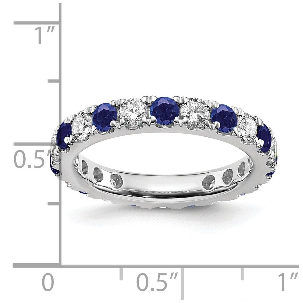 14k White Gold 1 carat Lab Grown Diamond VS/SI+ G+ and Lab Created Blue Sapphire Size 6.5 Eternity Band
