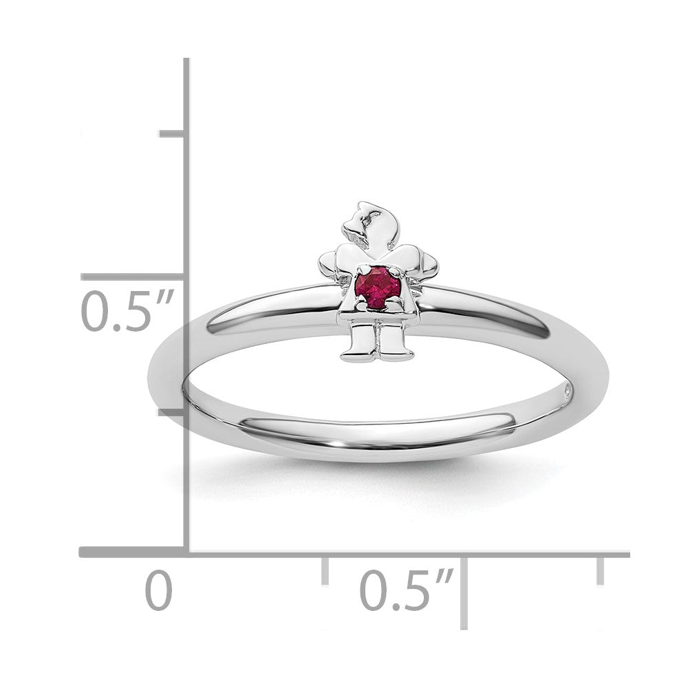 Sterling Silver Stackable Expressions Rhodium Cr. Ruby Girl Ring