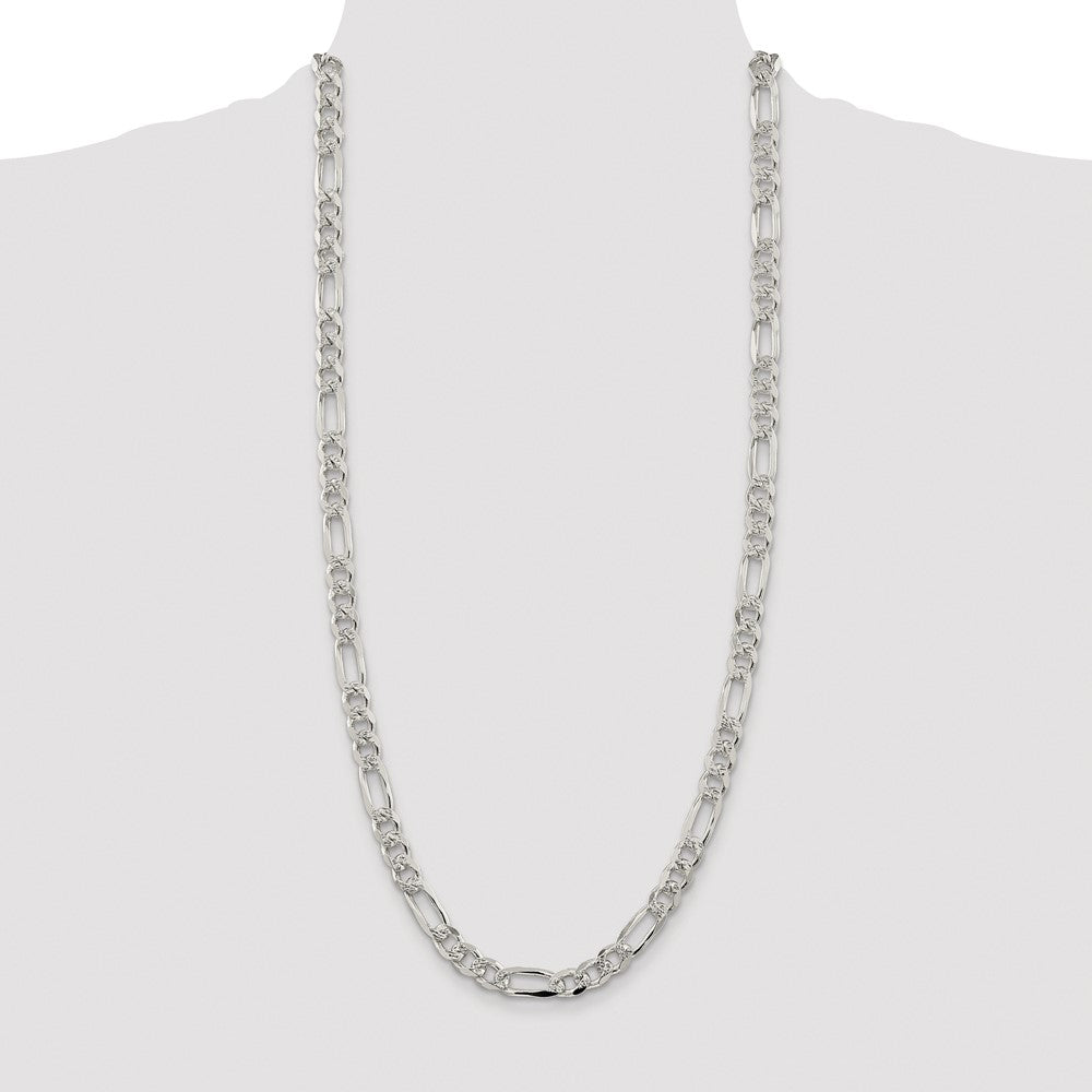 Sterling Silver Rhodium-plated 8mm Pav‚ Flat Figaro Chain
