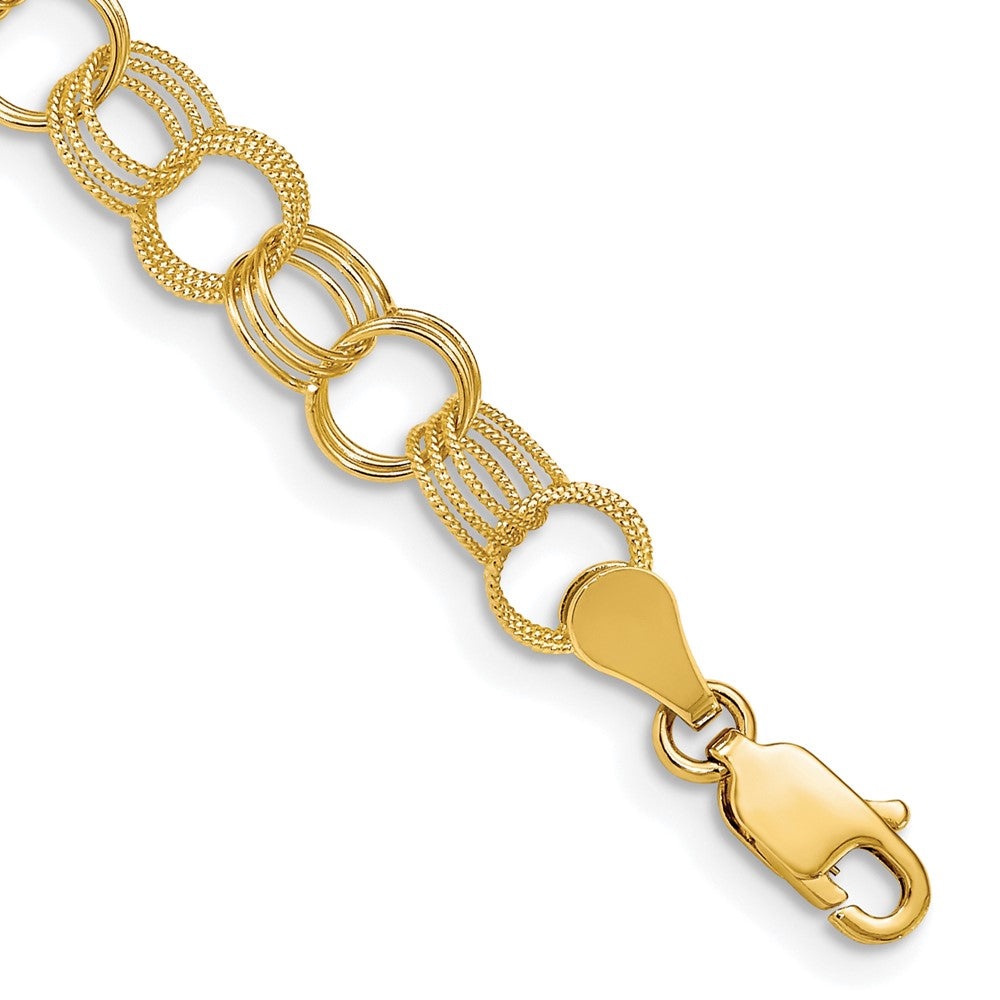 14k Solid Triple Link Charm Bracelet 7 inches