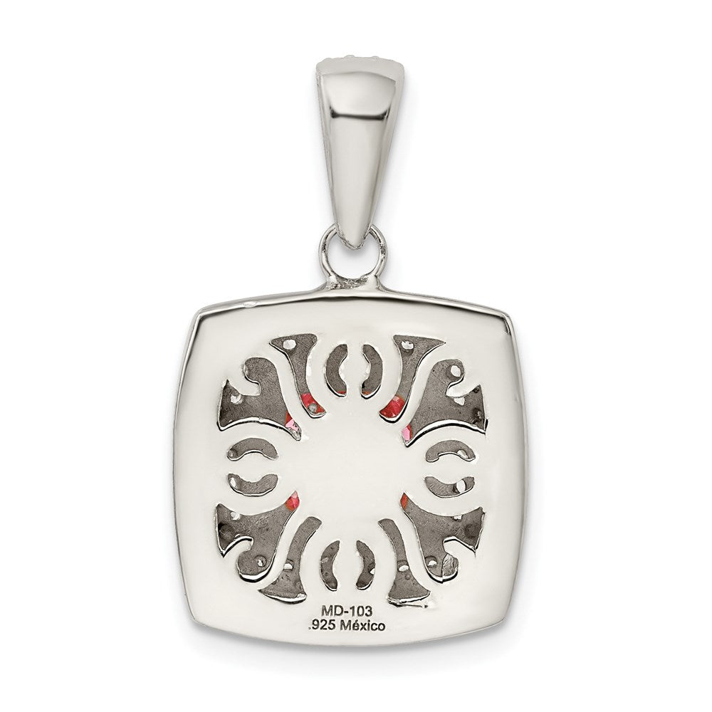 Sterling Silver Pink & White CZ Square Pendant