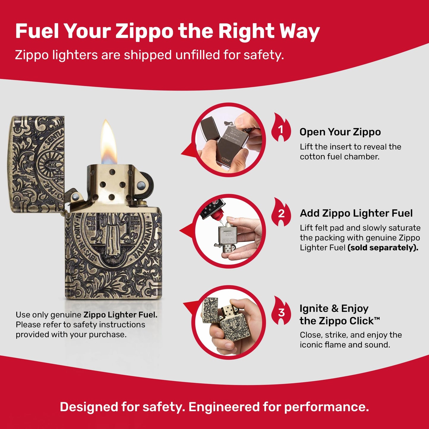 Zippo St. Benedict Design Pocket Lighter w/ Box