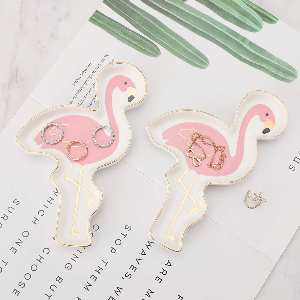 Flamingo Ceramic Trinket Plate and Decorative Jewelry Dish