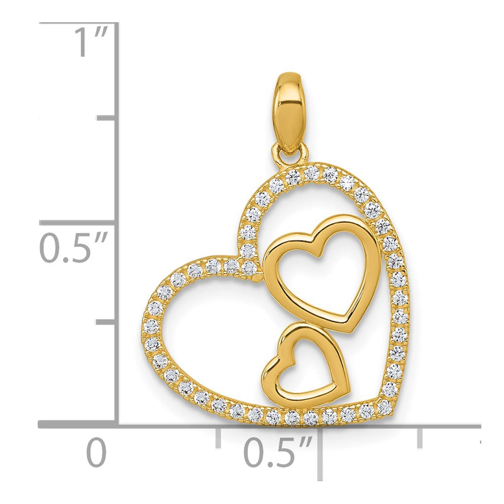 10k Polished CZ Heart with Two Hearts Inside Pendant