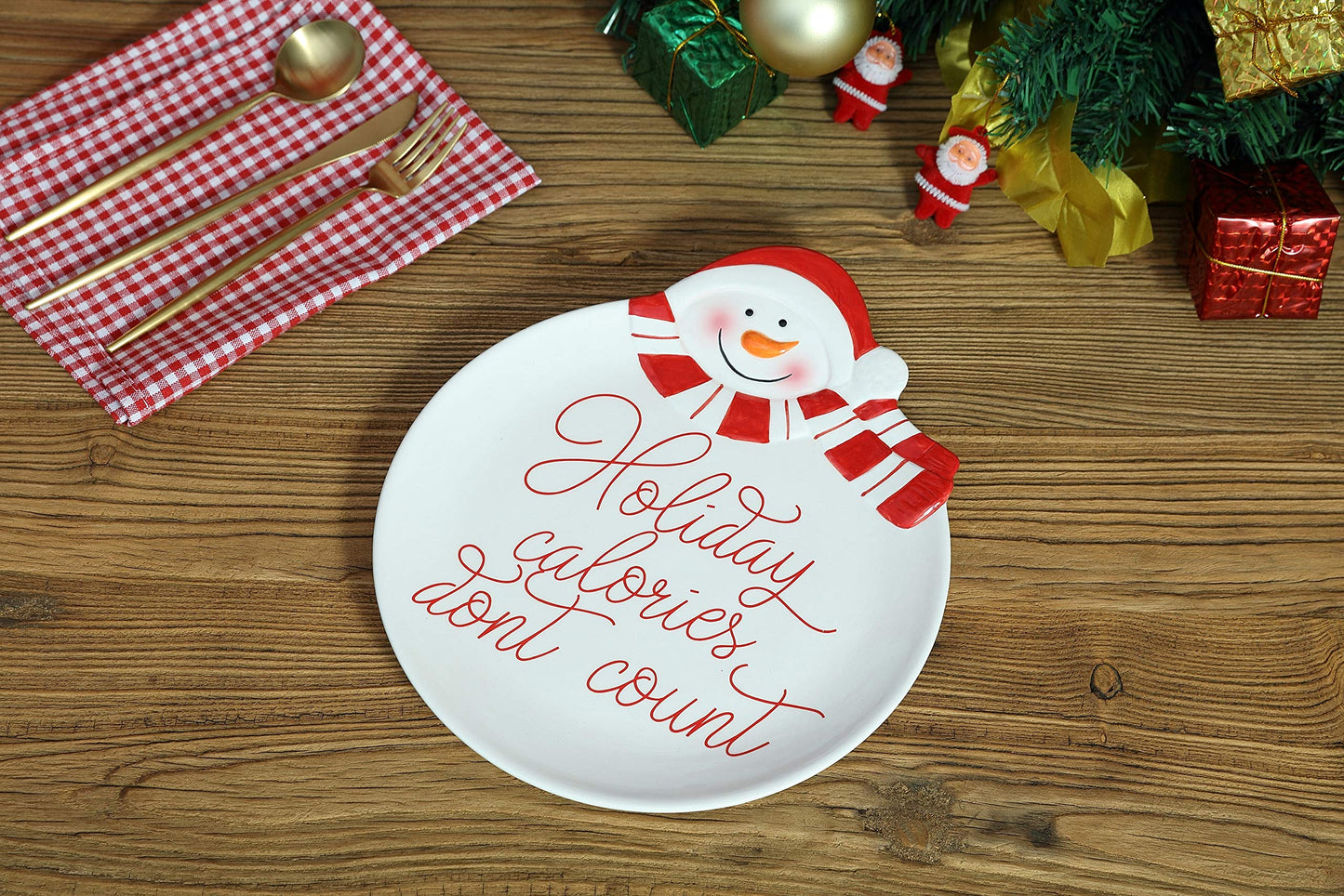 "Holiday Calories Don't Count" Christmas Snowman 10" Ceramic Accent Plate