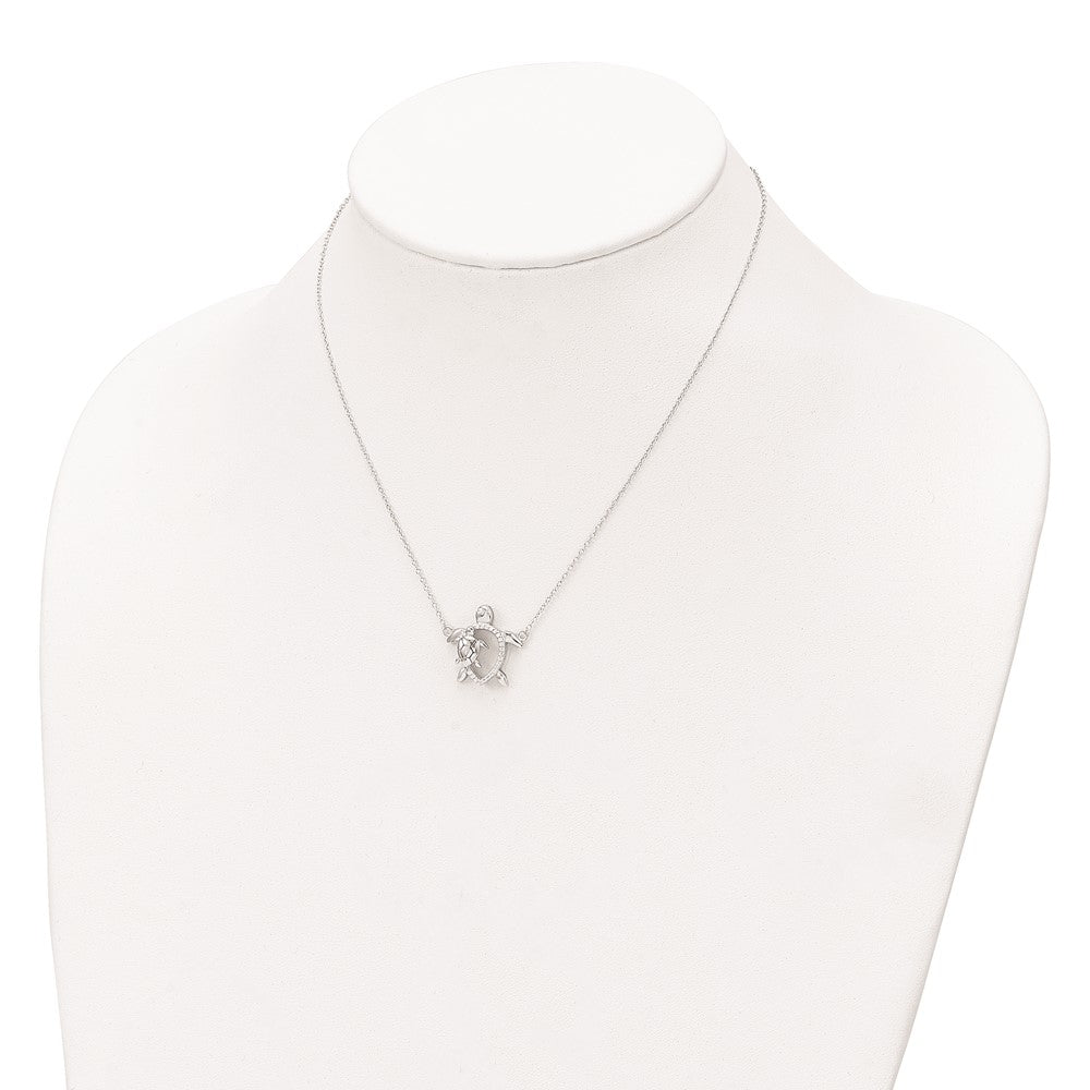 Sterling Silver Rhodium-plated Polished CZ Turtles 16 inch with a 2 inch extention Necklace 16 Inches