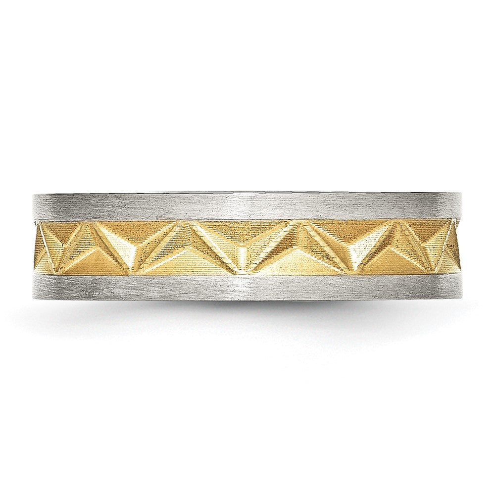Stainless Steel Brushed Yellow IP-plated 6mm Grooved Band Size - 10.5