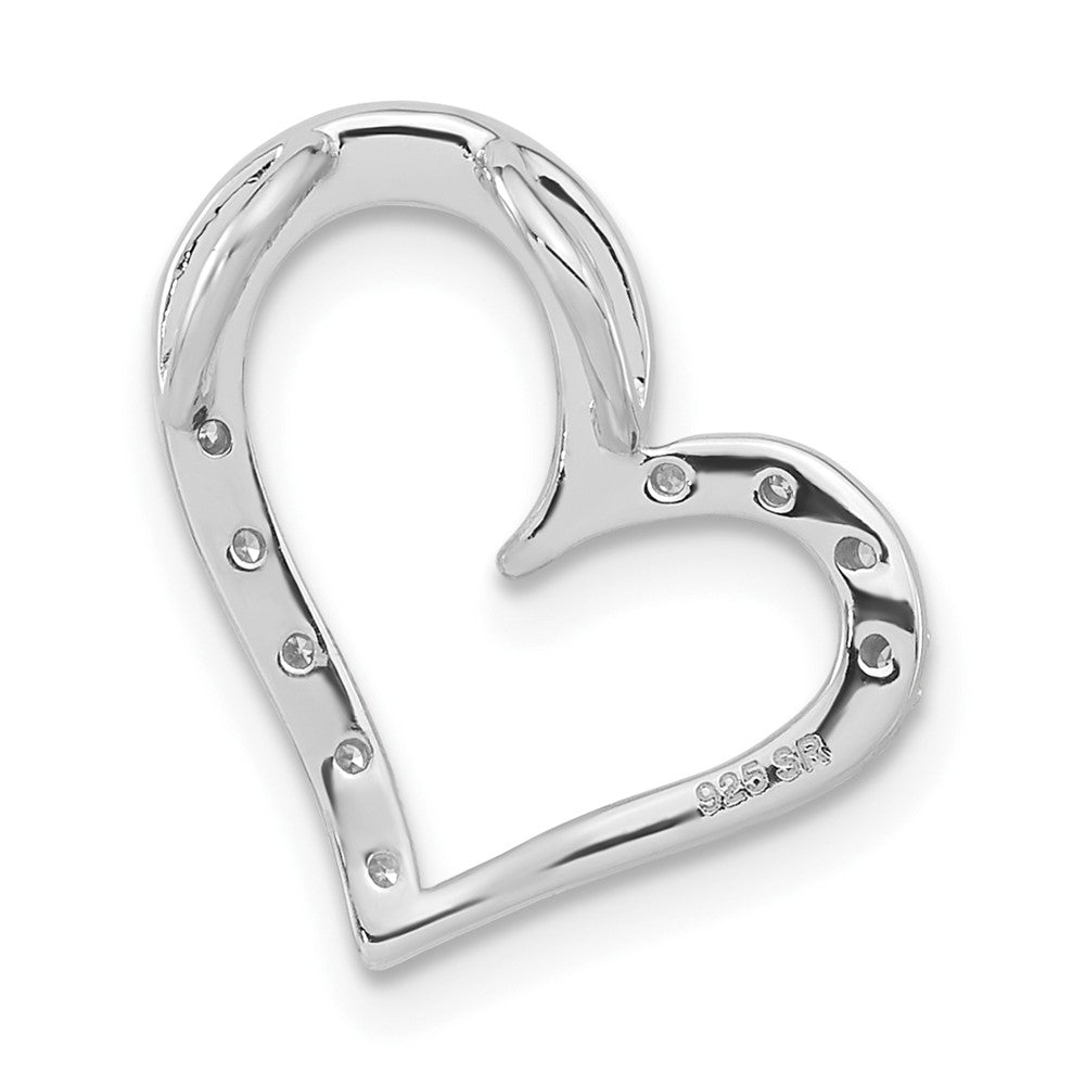 Sterling Silver Polished Diamond Heart Chain Slide Pendant