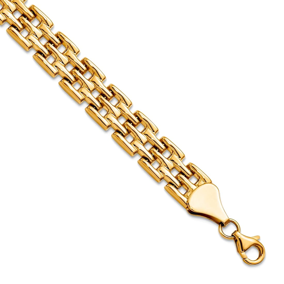 10k Yellow Gold Polished Hollow tube Fancy Lobster Closure Bracelet 7 Inch Link-Bracelet for Women