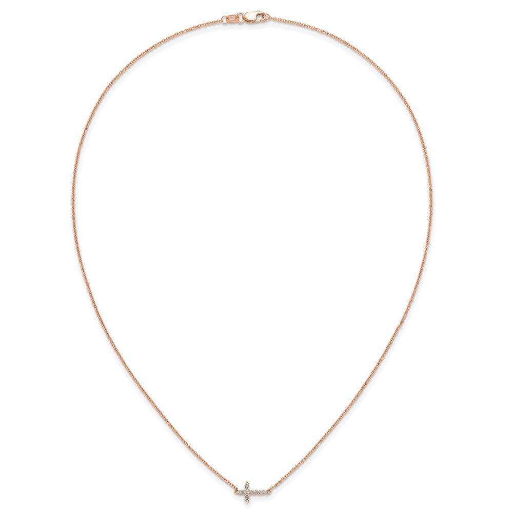 14k Rose Gold Diamond Sideways Cross 18in Necklace