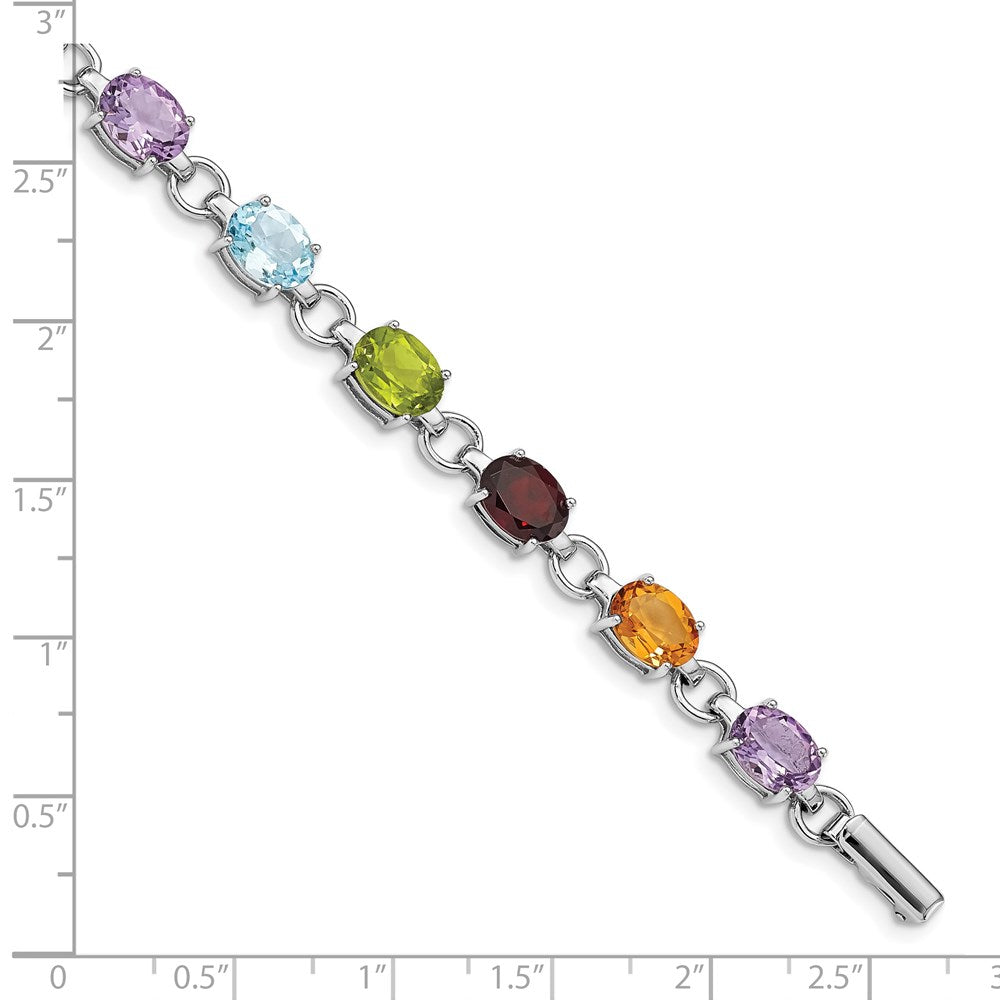 Sterling Silver Rhodium-plated Oval Multi-gemstone Bracelet 7.25 inches